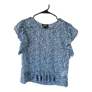 Dkny Womens Blouse Top Navy Blue Round neck Sz XS Pleated Polka Dot Casual